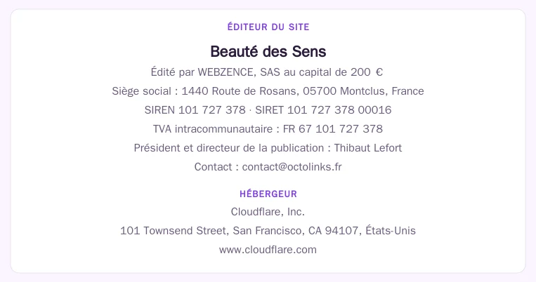 Coordonnées légales de l&rsquo;éditeur et de l&rsquo;hébergeur du site